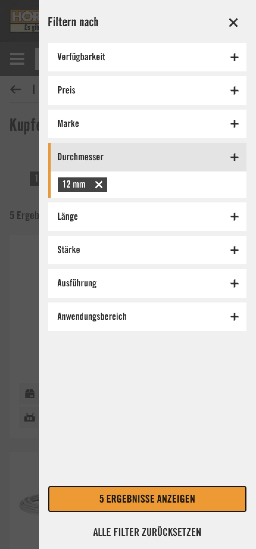 HORNBACH Filter Mobile