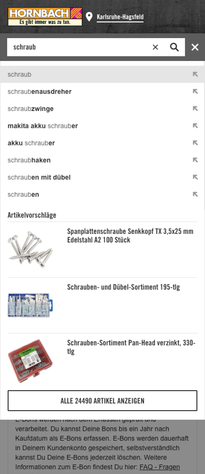 HORNBACH Suche Mobile